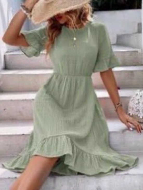 Dresses & Skirts - Sage Green Ruffle Hem Midi Dress